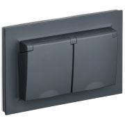 IEK BRITE Графит Розетка 2-я с крыш 16А в сборе IP44 РСбш12-3-44-БрГ.