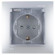 Simon 15 Алюминий Розетка с/з, со шторками, с крышкой, IP44, 16А, 250В, винт.зажим