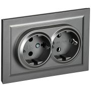 IEK BRITE BASE Сталь Розетка 2-м с/з без защ штор 16А в сборе РС12-3-БрС.