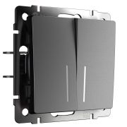 W1122164/ Выключатель двухклавишный проходной с подсветкой (графит матовый)