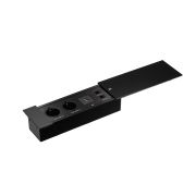 Блок розеток JX-728K 2 Евророзетки + 2 USB Type-A + 2RJ-45 черная сдивигающая крышка