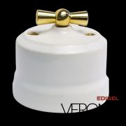 Переключатель поворот. 1-кл. белый, керамика, ручка золото Verona