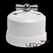 Выключатель поворот. 2-кл. белый, керамика, ручка хром Verona