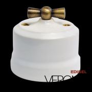 Переключатель поворот. 1-кл. белый, керамика, ручка бронза Verona