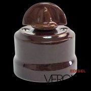 Выключатель поворот. 2-кл. коричневый, керамика, ручка монетка Verona