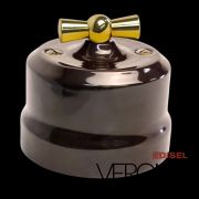 Выключатель поворот. 2-кл. коричневый, керамика, ручка золото Verona