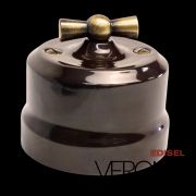 Выключатель поворот. 2-кл. коричневый, керамика, ручка бронза