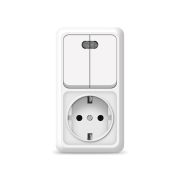 Блок ОП Олимп 2-кл. вык. с подсветкой + роз. с заземл. верт. бел. UNIVersal О0041