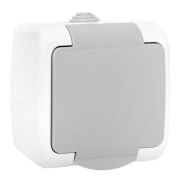 Розетка 1-м ОП Мурманск 16А IP54 с заземл. защ. шторки с крышкой сер. EKF EFR16-029-30-54